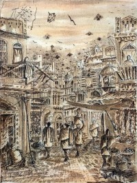 Ghazanfar Iqbal, 17 x 22 inch, Mixed Media On Canvas, Cityscape Painting, AC-GIQ-001 Ghazanfar Iqbal, 17 x 22 inch, Mixed Media On Canvas, Cityscape Painting, AC-GIQ-001